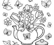 Coloriage Les papillons autour des fleurs