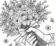 Coloriage Main tenant un bouquet de plusieurs fleurs