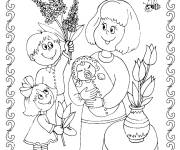 Coloriage Un bouquet de fleurs f&ecirc;te des m&egrave;res