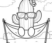 Coloriage Cactus cool avec lunettes de soleil se d&eacute;tendant