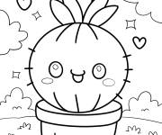 Coloriage Cactus en pot &agrave; couronne feuillue
