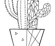 Coloriage Cactus en pot en forme g&eacute;om&eacute;trique