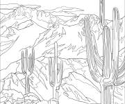 Coloriage Cactus et loups dans le desert