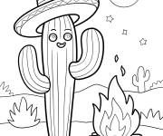 Coloriage Cactus portant un sombrero