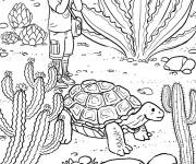 Coloriage Fille prend une photo des cactus et de tortue