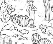 Coloriage Gar&ccedil;on parmi des cactus