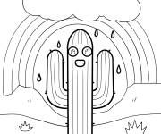 Coloriage Joli cactus saguaro avec un arc-en-ciel