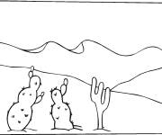 Coloriage et dessins gratuit Paysage de desert ou on trouve des Cactus à imprimer