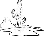 Coloriage Paysage facile de Cactus dans le desert