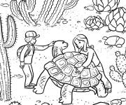 Coloriage Tortoise et enfants parmi les cactus