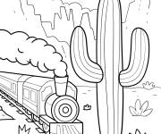 Coloriage Un train et un cactus g&eacute;ant
