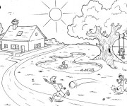 Coloriage Campagne et jour ensoleill&eacute;