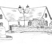 Coloriage Paysage de Maison dans La Campagne