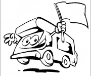 Coloriage Camping Car avec le drapeau