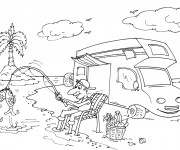 Coloriage Camping Car d'un p&ecirc;cheur