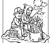 Coloriage Camping D&icirc;ner