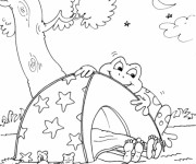 Coloriage Camping et Grenouille curieux