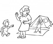 Coloriage Camping Grand m&egrave;re et les enfants