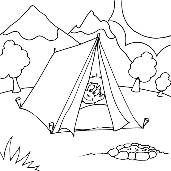 Coloriage et dessins gratuits Enfant dans La tente Camping à imprimer