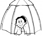 Coloriage Enfant rigolo sous La Tente Camping