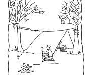 Coloriage Homme en Camping monte La Tente