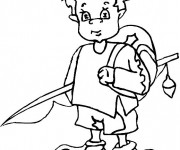 Coloriage Le petit enfant avec sa canne &agrave; p&ecirc;che