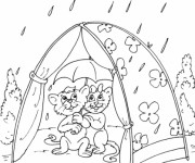 Coloriage Les Chats malheureux en Camping