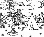 Coloriage Tente de Camping dans la for&ecirc;t