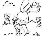 Coloriage Lapin avec une carotte dans le jardin