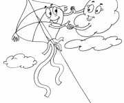 Coloriage Cerf-volant et Les Nuages