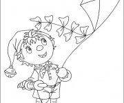 Coloriage Enfant essaie de  faire voler Le Cerf-volant