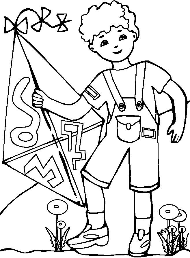 Coloriage et dessins gratuits Enfant et son Cerf-volant à imprimer