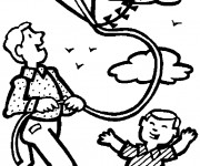 Coloriage Le p&egrave;re et son fils et Le Cerf-volant