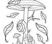 Coloriage Champignon et escargot en jaune