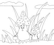 Coloriage et dessins gratuit champignon et ses petits à imprimer