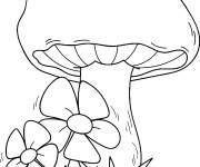 Coloriage Champignons avec des fleurs
