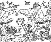 Coloriage Champignons dans la for&ecirc;t de f&eacute;es