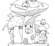 Coloriage Champignons magiques avec des gnomes
