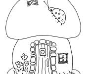 Coloriage Coccinelle sur la maison champignon