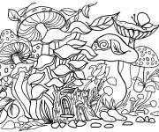 Coloriage Des champignons magiques dans la foret 