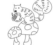 Coloriage &Eacute;cureuil sur champignon