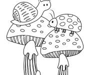 Coloriage Escargot et Coccinelle sur deux champignons