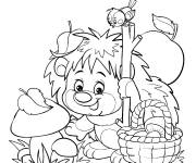 Coloriage H&eacute;risson qui aime les champignons