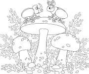 Coloriage Insectes sur les champignons