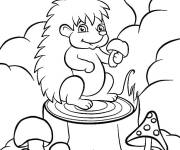 Coloriage Un h&eacute;risson tenant un champignon