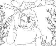 Coloriage Une Jeune fille dans le Champs