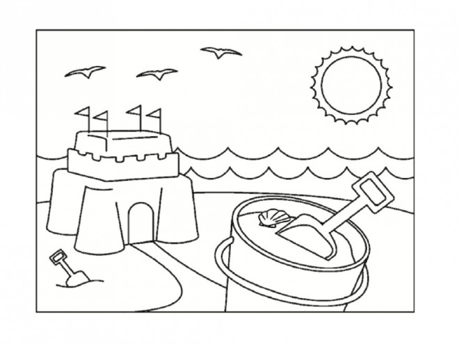 Coloriage Garcon Fait Un Chateau De Sable Sur Une Plage Dessin