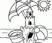 Coloriage et dessins gratuit Château de Sable sous le soleil à imprimer