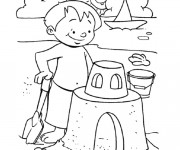 Coloriage et dessins gratuit Enfant construit son Château de Sable à imprimer