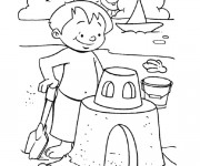 Coloriage et dessins gratuit Enfant construit son Château de Sable à imprimer